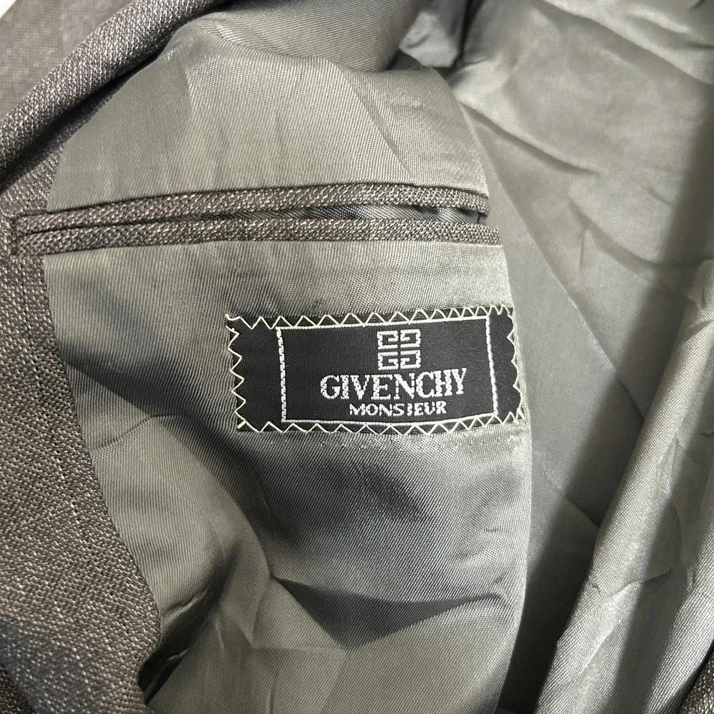 Givenchy Monsieur Gray Wool Windowpane Double Breasted Blazer Jacket Vintage 44R